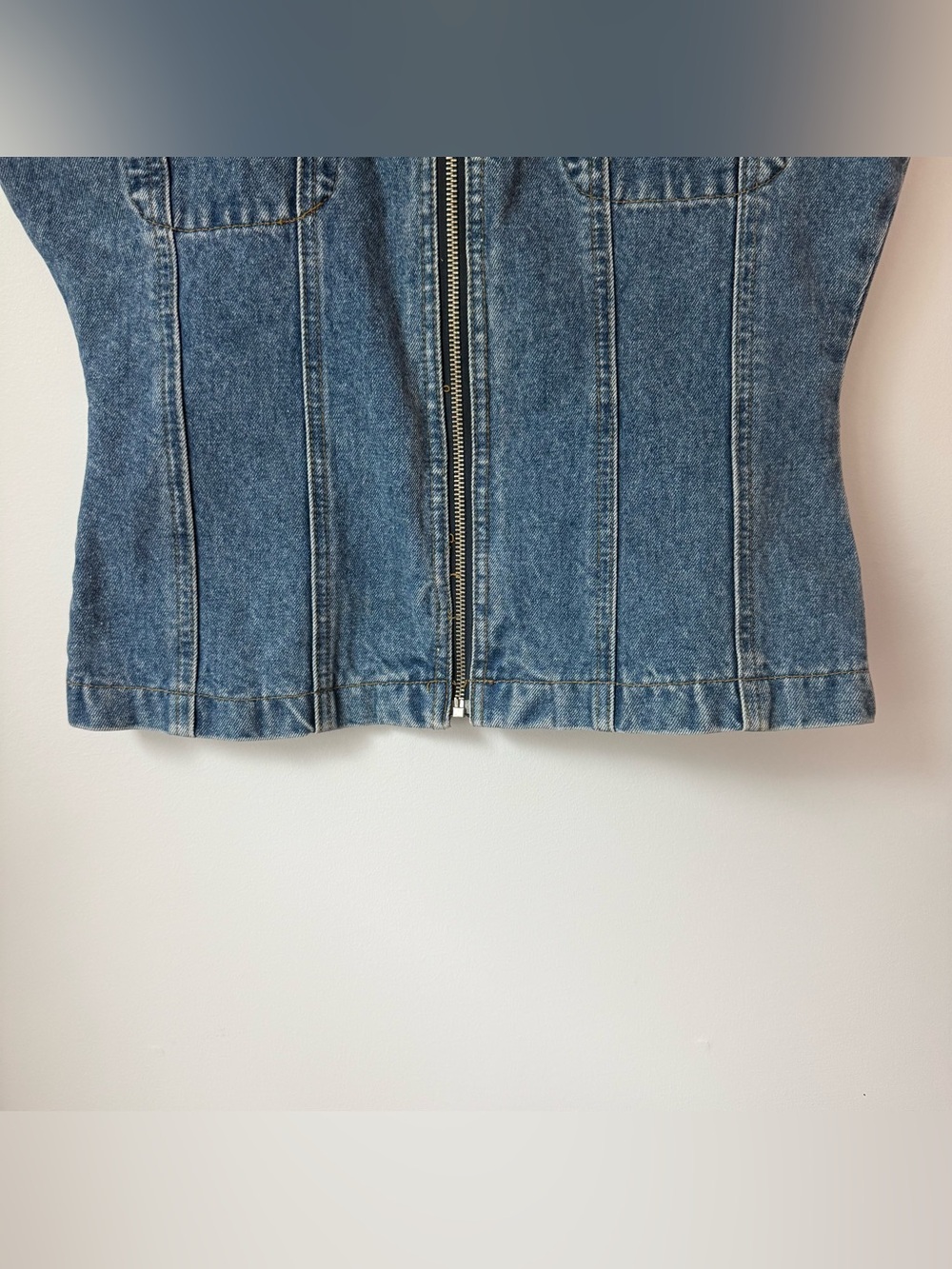Vintage 90s Women’s Oxygen Denim Vest Zip Up Fitted Sleeveless Top XL - Picture 5 of 15